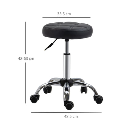 Black Beauty / Tattoo Round Swivel Stool with Wheels, Adjustable Height and Eco Leather Cover, Black