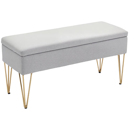 Bedside Bench with Fabric Storage and Steel Legs, 100x40x49 cm, Light Grey