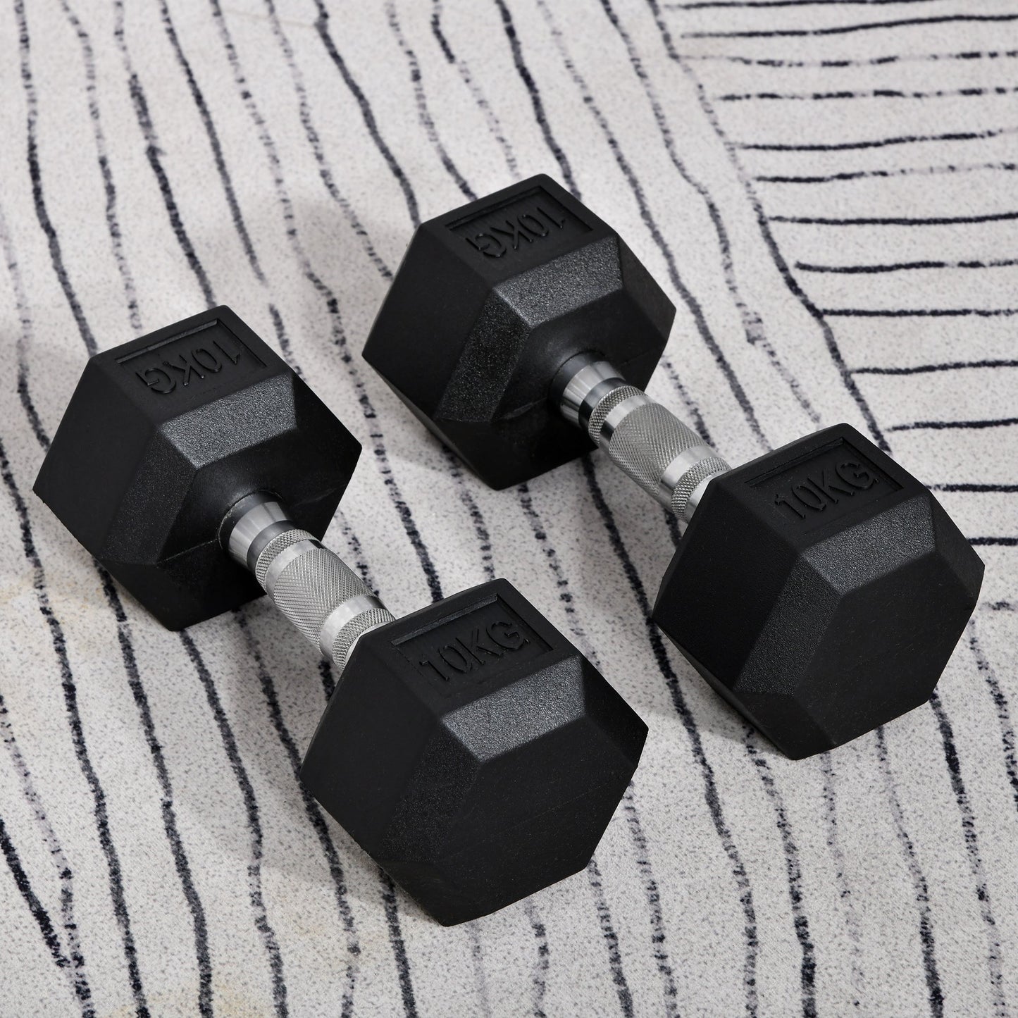Set of 2 10kg Hex Dumbbells in Metal and Rubber for Workout in the Gym, Home and Office, Black