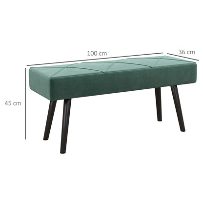 Ottoman Upholstered Bench in Velvet Effect Fabric and Steel, 100x36x45 cm, Green and Black