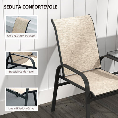 2 Seater Garden Bench with Armrests, High Backrest and Low Central Glass Table, Brown and Black