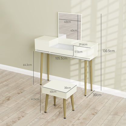 3 Drawer Dressing Table Set with Mirror and Stool, White
