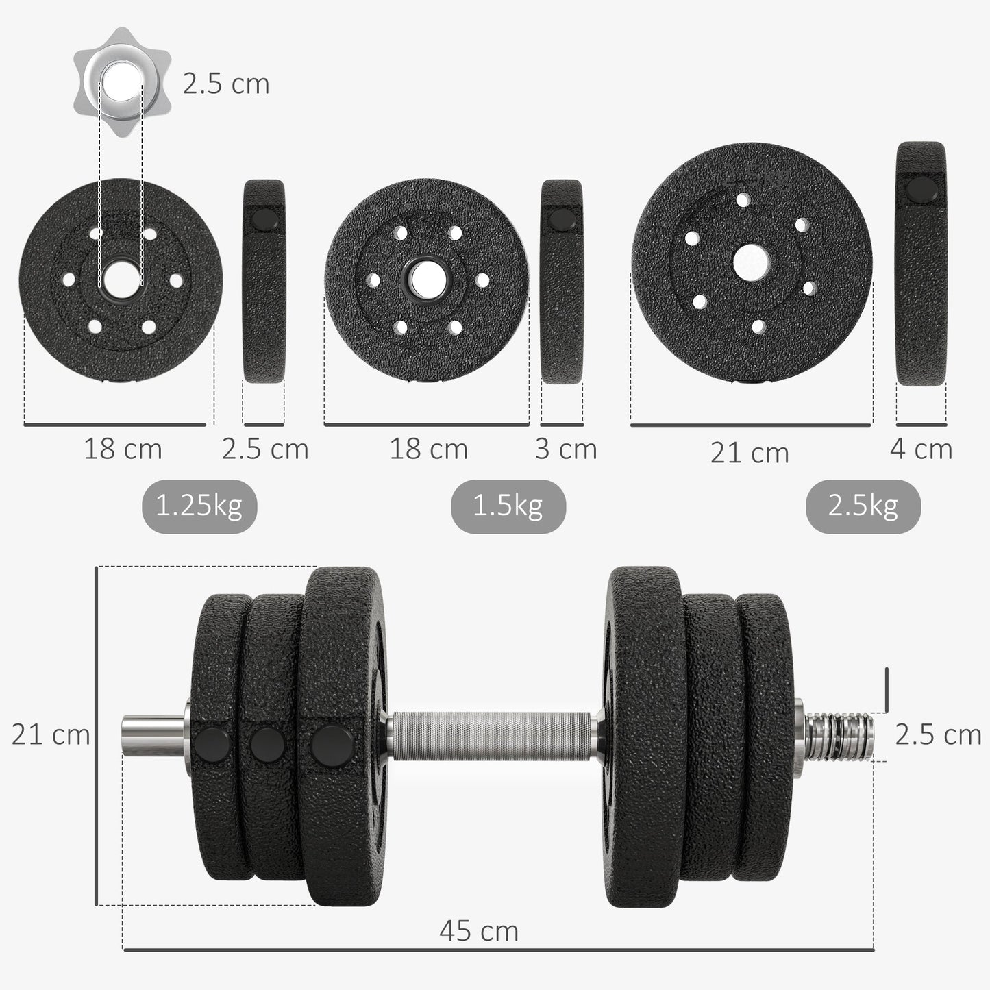 25kg Total Gym Dumbbell Set with 12 Weight Discs and 2 x 2kg Bars, Black