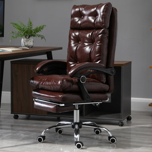Ergonomic Presidential Faux Leather Office Chair, Swivel Office Chair with Adjustable Height, 135° Reclining and Pull-Out Footrest for Study and Desk, Brown
