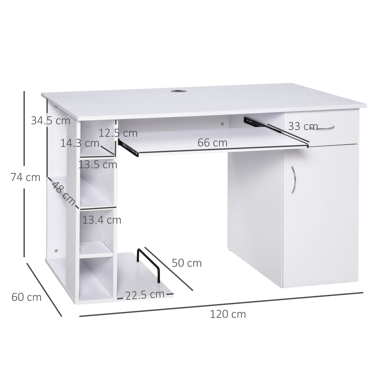 desk for ergonomic pc with shelves and white removable keyboard plane
