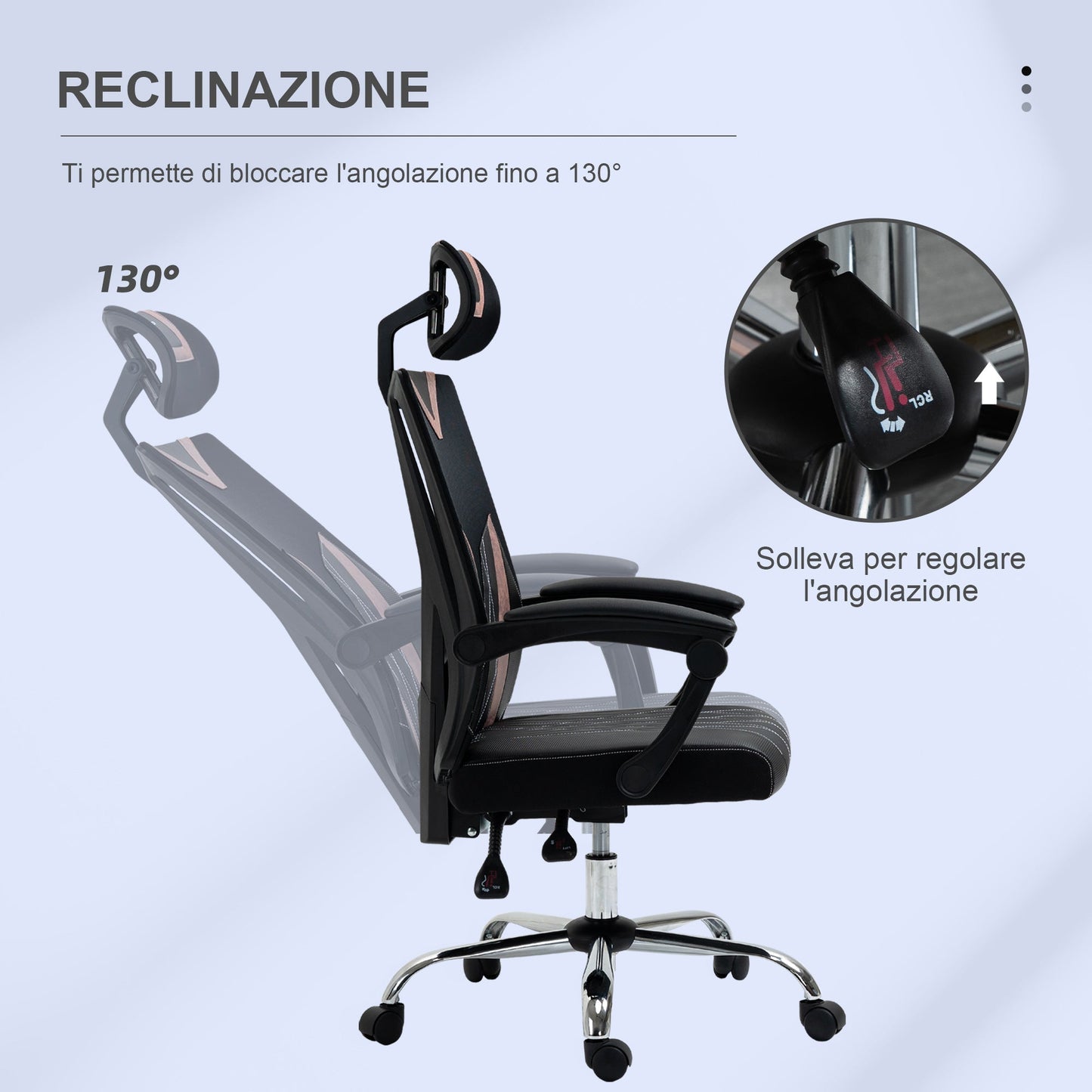 Ergonomic office chair with lumbar and cervical support, adjustable height and inclination, 58x62.5x112-120cm - black