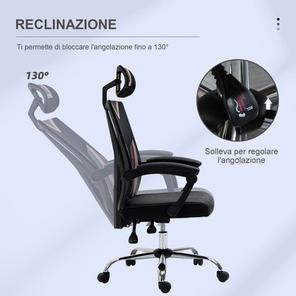 Ergonomic office chair with lumbar and cervical support, adjustable height and inclination, 58x62.5x112-120cm - black