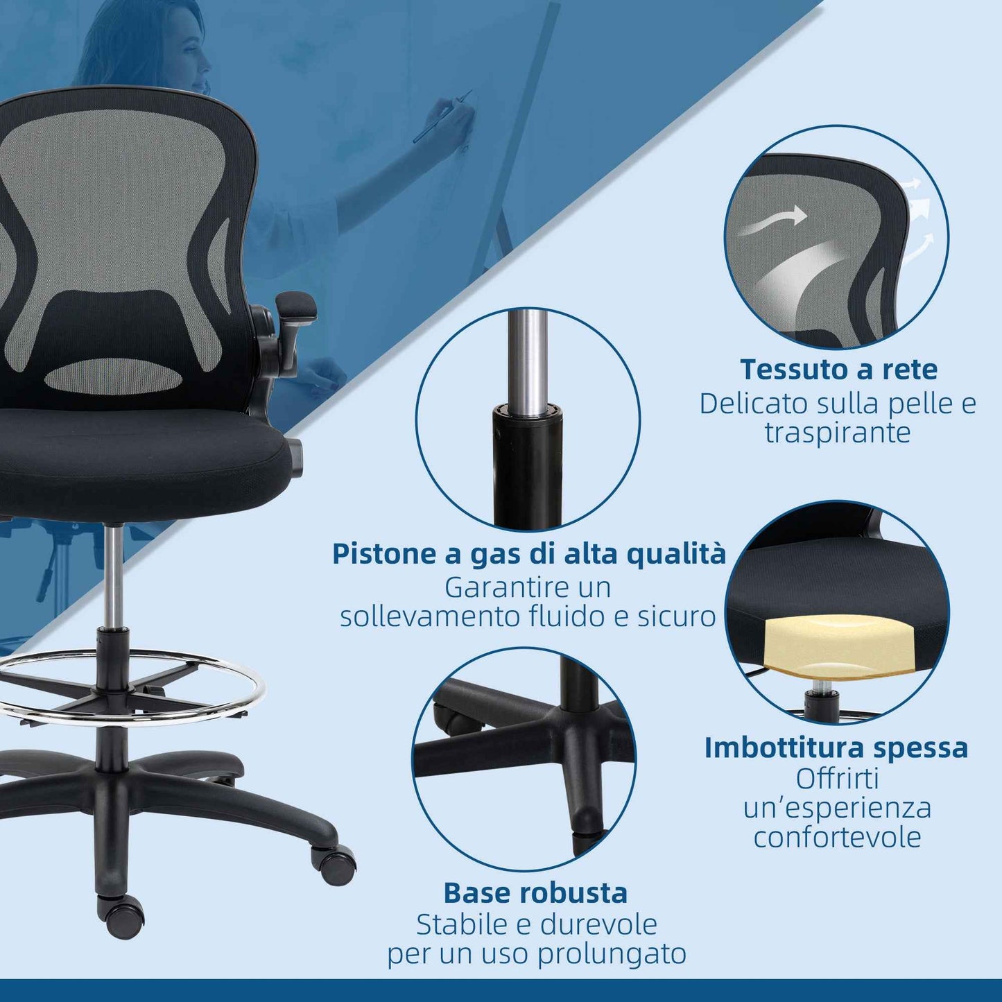 Office Chair with Lumbar Support, Adjustable Height and Flip-Up Armrests, 59x65x102-122 cm, Black