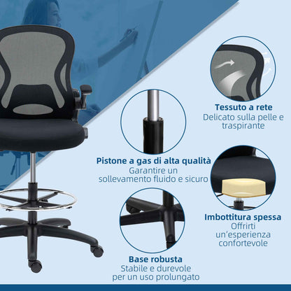 Office Chair with Lumbar Support, Adjustable Height and Flip-Up Armrests, 59x65x102-122 cm, Black