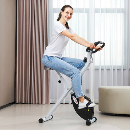 Folding Magnetic Exercise Bike, 8 Levels, LCD Display, Adjustable Wheels and Seat, Black