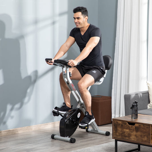 Folding Exercise Bike with 5 Adjustable Positions and 8 Levels of Magnetic Resistance, X-Shaped Structure, 43x97x109cm, Grey and Black