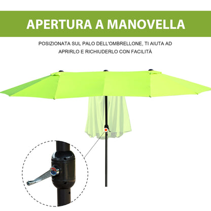 Double Garden Umbrella with Crank Opening, in Steel and Polyester, 460x270x240 cm, Light Green