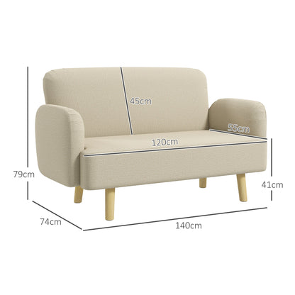Modern 2-Seater Sofa Velvet Effect with Thick Padding, 140x74x79cm, Cream White