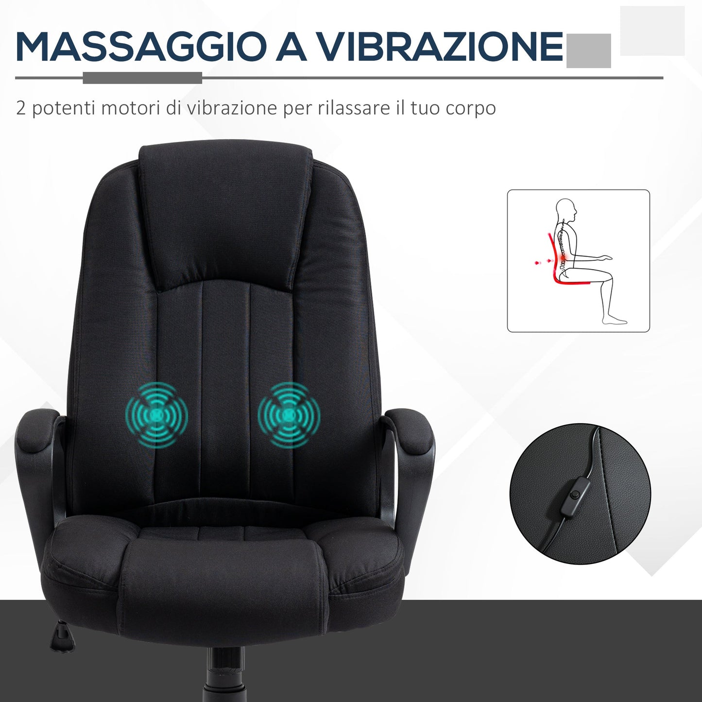 Height-Adjustable Massage Office Chair, 60x74x106-116cm, Black