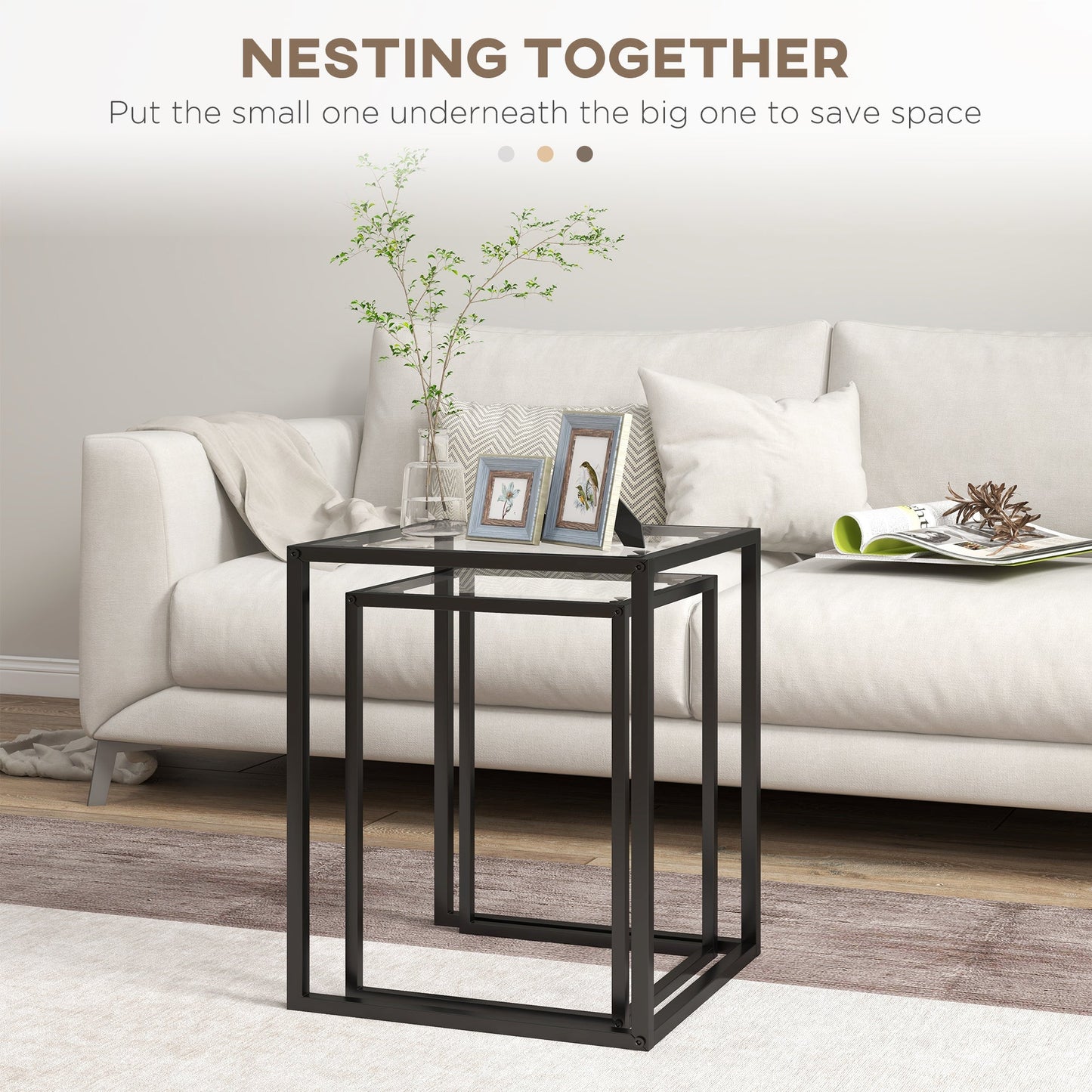 CIELO | Set of 2 Modern Black Coffee Tables with Tempered Glass