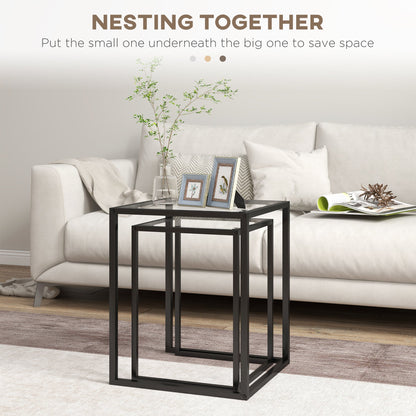 CIELO | Set of 2 Modern Black Coffee Tables with Tempered Glass