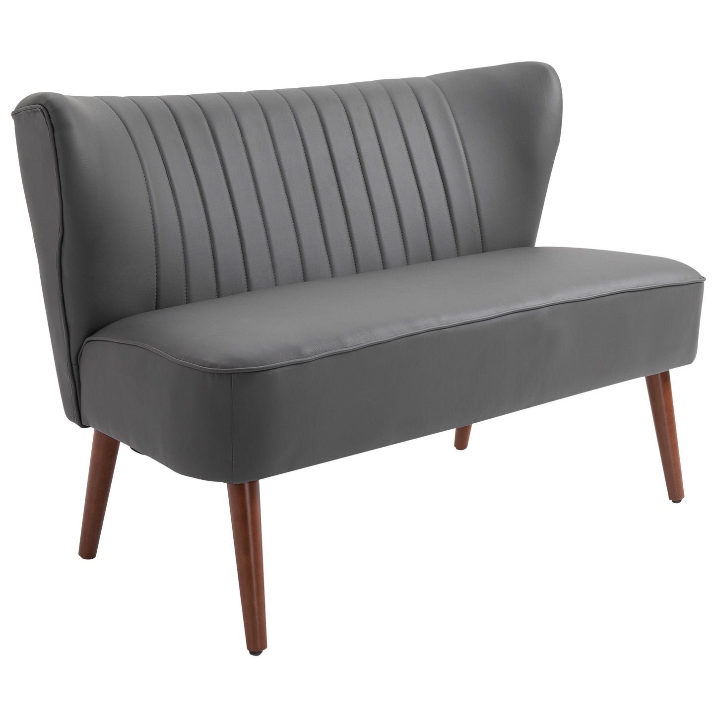 STELLE | Grey 2 Seater Sofa Grey Synthetic Leather with wooden legs