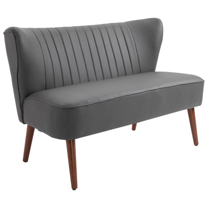 STELLE | Grey 2 Seater Sofa Grey Synthetic Leather with wooden legs