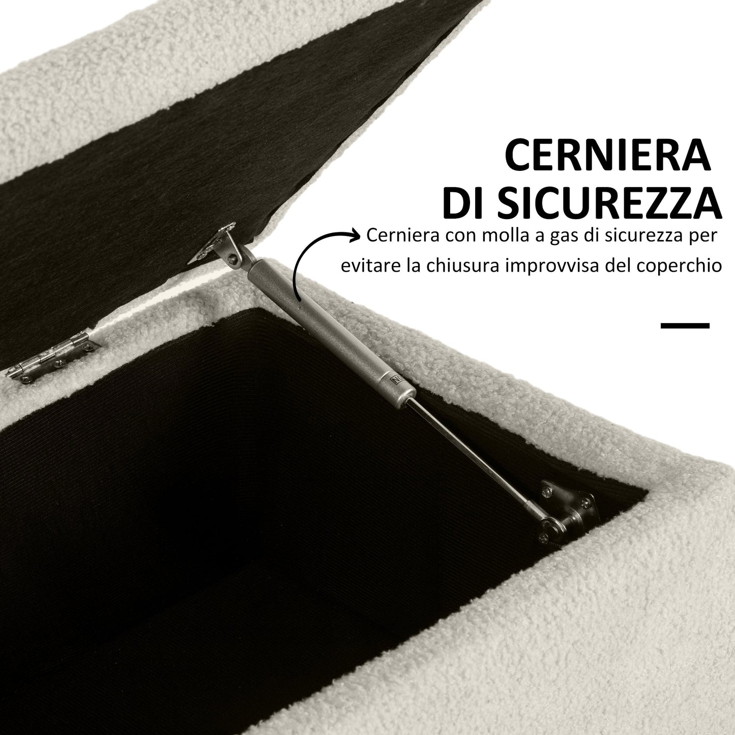 Bedside Bench with 47L Storage Compartment and Teddy Fabric Upholstery, 95x38x45 cm, Beige