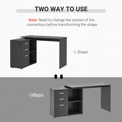 Corner PC Desk with 2 Drawers and Open Shelves, L-Shaped Corner Desk in Wood and Metal, 117x83. 5x76 cm, Black
