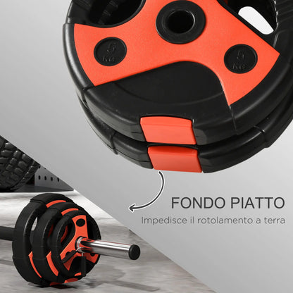 Barbell and Disc Set 20kg Total with Non-Slip PU Handle, Ø17x140 cm, Black and Red