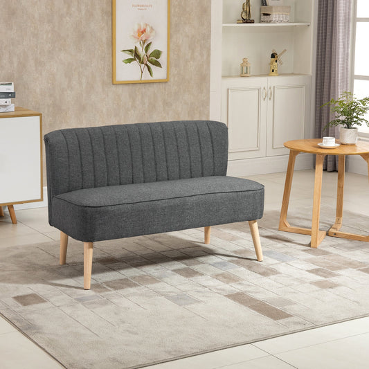 2 Seater Modern Fabric Sofa Without Armrests, Living Room Sofa with Wooden Legs, 117x56. 5x77 cm, Dark Grey