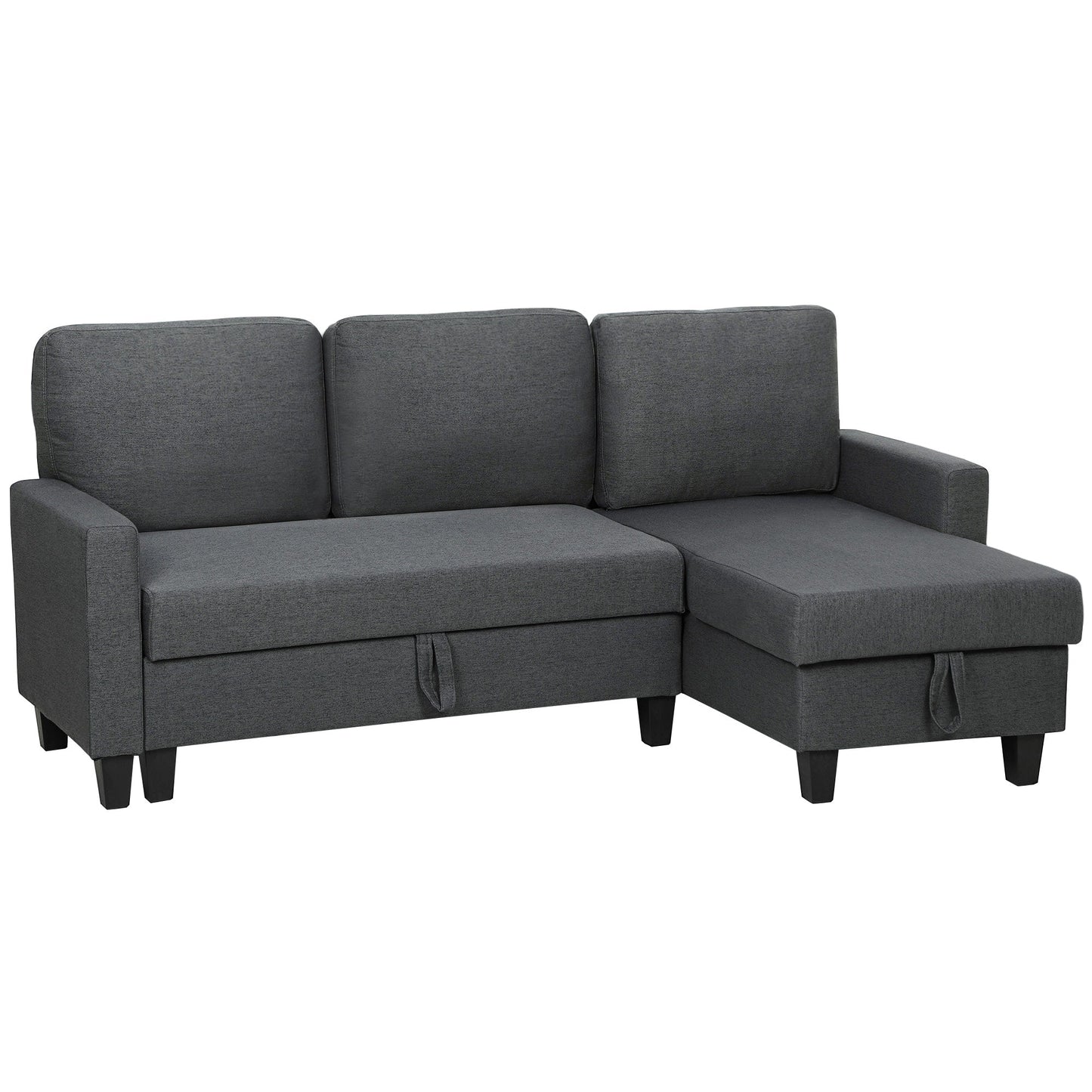 3-Seater Sofa Bed with Chaise and Storage Space, Linen-Effect Fabric, 197x129x85 cm, Charcoal Grey