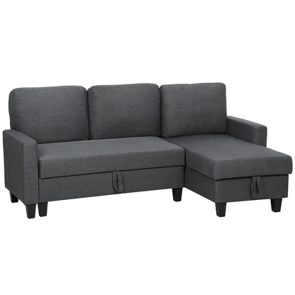 3-Seater Sofa Bed with Chaise and Storage Space, Linen-Effect Fabric, 197x129x85 cm, Charcoal Grey