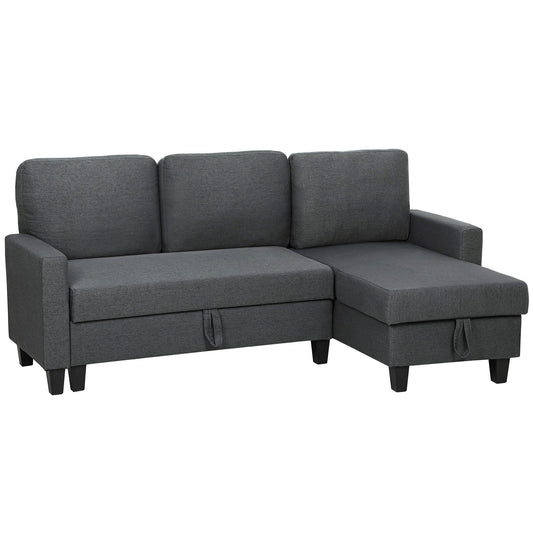 3-Seater Sofa Bed with Chaise and Storage Space, Linen-Effect Fabric, 197x129x85 cm, Charcoal Grey