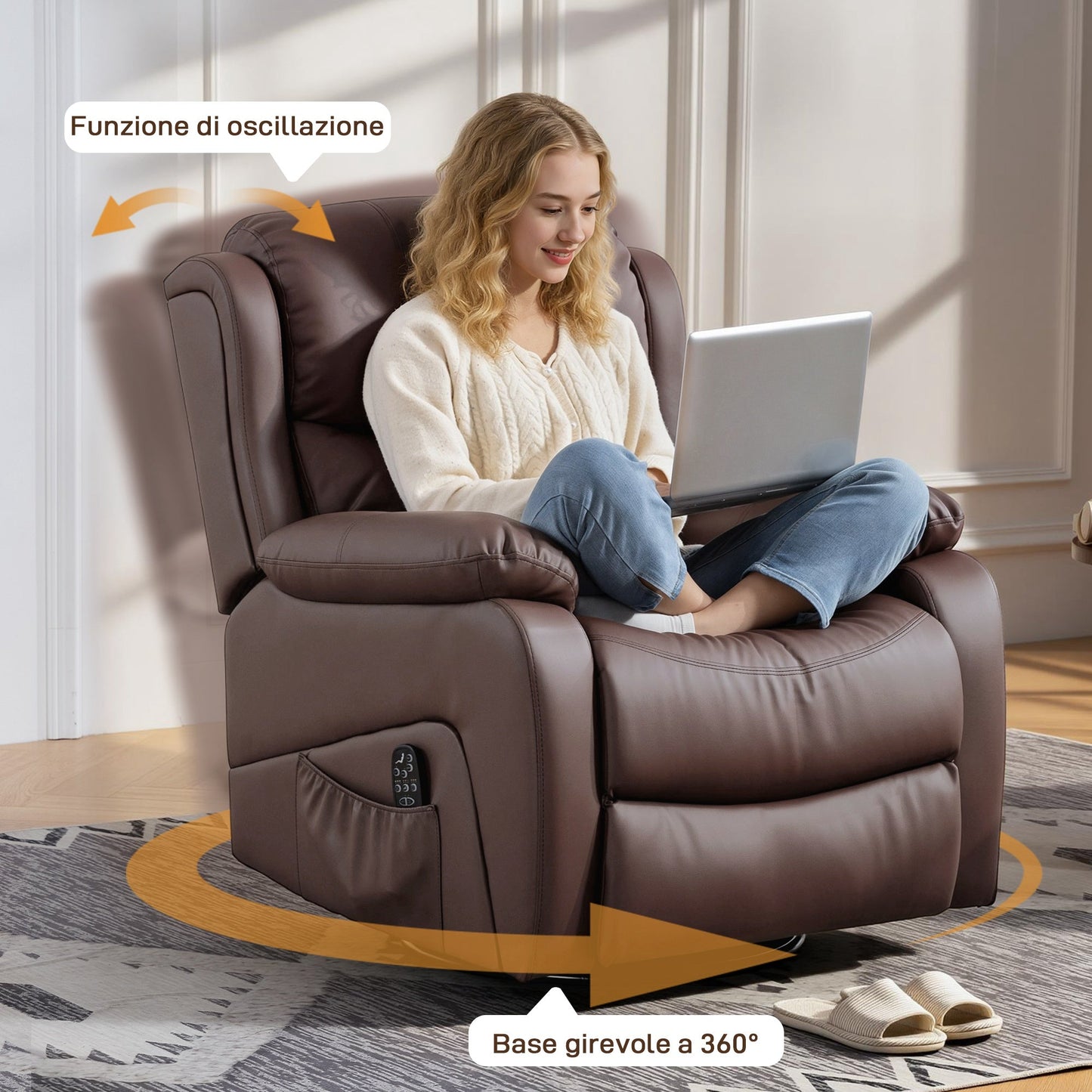 Reclining Relaxing Chair with 8 Massage Points, Heating and Footrest, 87x97x100 cm, Brown