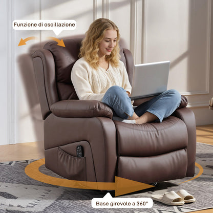 Reclining Relaxing Chair with 8 Massage Points, Heating and Footrest, 87x97x100 cm, Brown