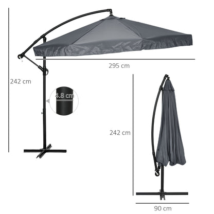 Garden Umbrella 3x3 m with Mosquito Net, Crank Opening and Cross Base, Dark Grey