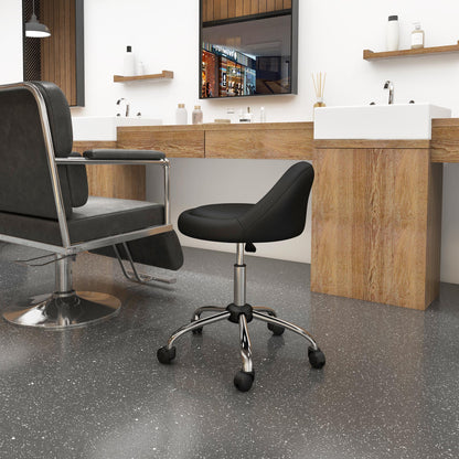Stool with Wheels, Swivel Seat, Adjustable Height and PU Faux Leather Upholstery, Black