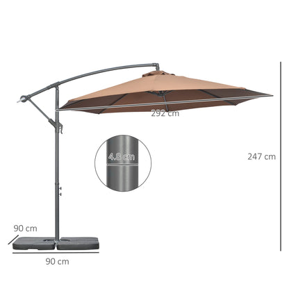 Decentralized Umbrella with 6 Ribs with Crank and Cross Base, in Metal and Polyester, Ø292x247 cm, Coffee