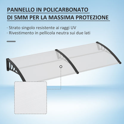 Outdoor Canopy Shelter 195x75cm in Polycarbonate and Aluminum for Balcony Windows and Doors, Transparent