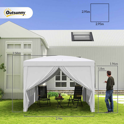 3x3m Folding and Waterproof Gazebo with Side Panels, Steel and Oxford Fabric, White