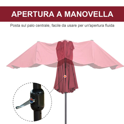 Double Garden Umbrella with Crank Opening, in Steel and Polyester, 460x270x240 cm, Red