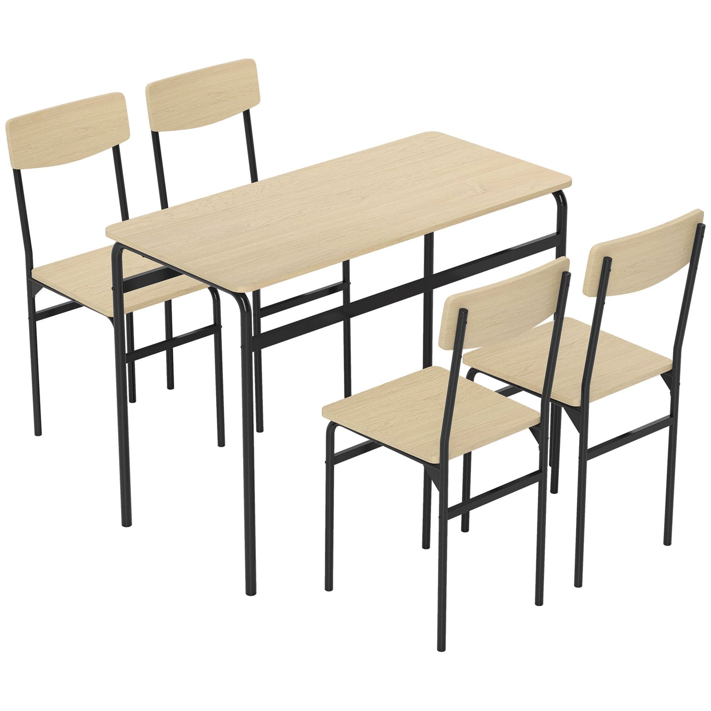 5-Piece Dining Set with Rectangular Table and 4 Dining Chairs, Wood and Metal, Black and Wood Color