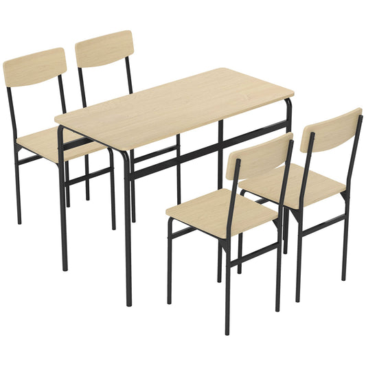 5-Piece Dining Set with Rectangular Table and 4 Dining Chairs, Wood and Metal, Black and Wood Color