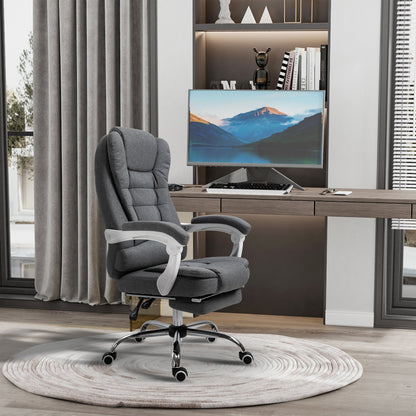 Reclining Office Chair with Retractable Footrest and High Back in Fabric, Grey