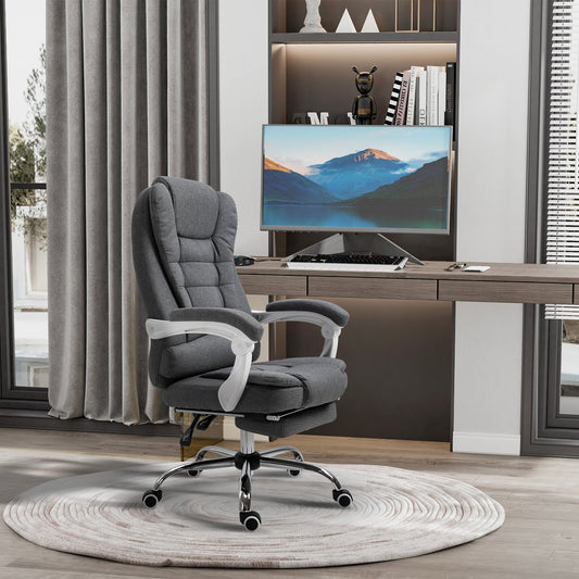 Reclining Office Chair with Retractable Footrest and High Back in Fabric, Grey