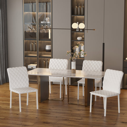 Set of 4 Upholstered Dining Chairs with Faux Leather Upholstery, 41x50x91cm - White