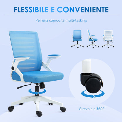 Ergonomic Swivel Chair with Adjustable Height and Armrests, 54x54x89-99 cm, White and Blue