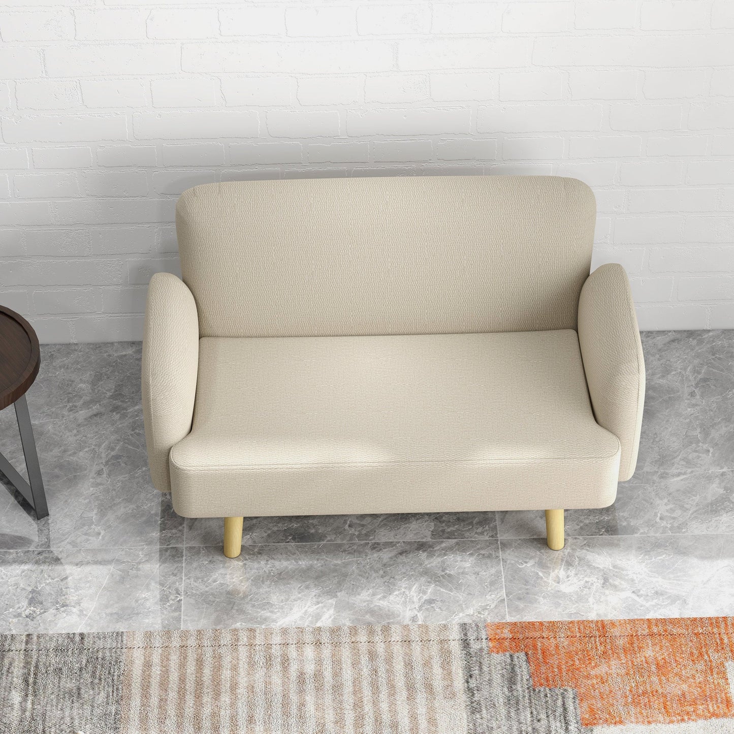 Modern 2-Seater Sofa Velvet Effect with Thick Padding, 140x74x79cm, Cream White