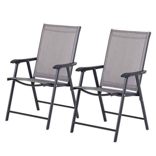 Set of 2 Folding Outdoor Chairs in Steel and Textilene for Garden, Veranda, Terrace, Grey, 58 x 64 x 94cm