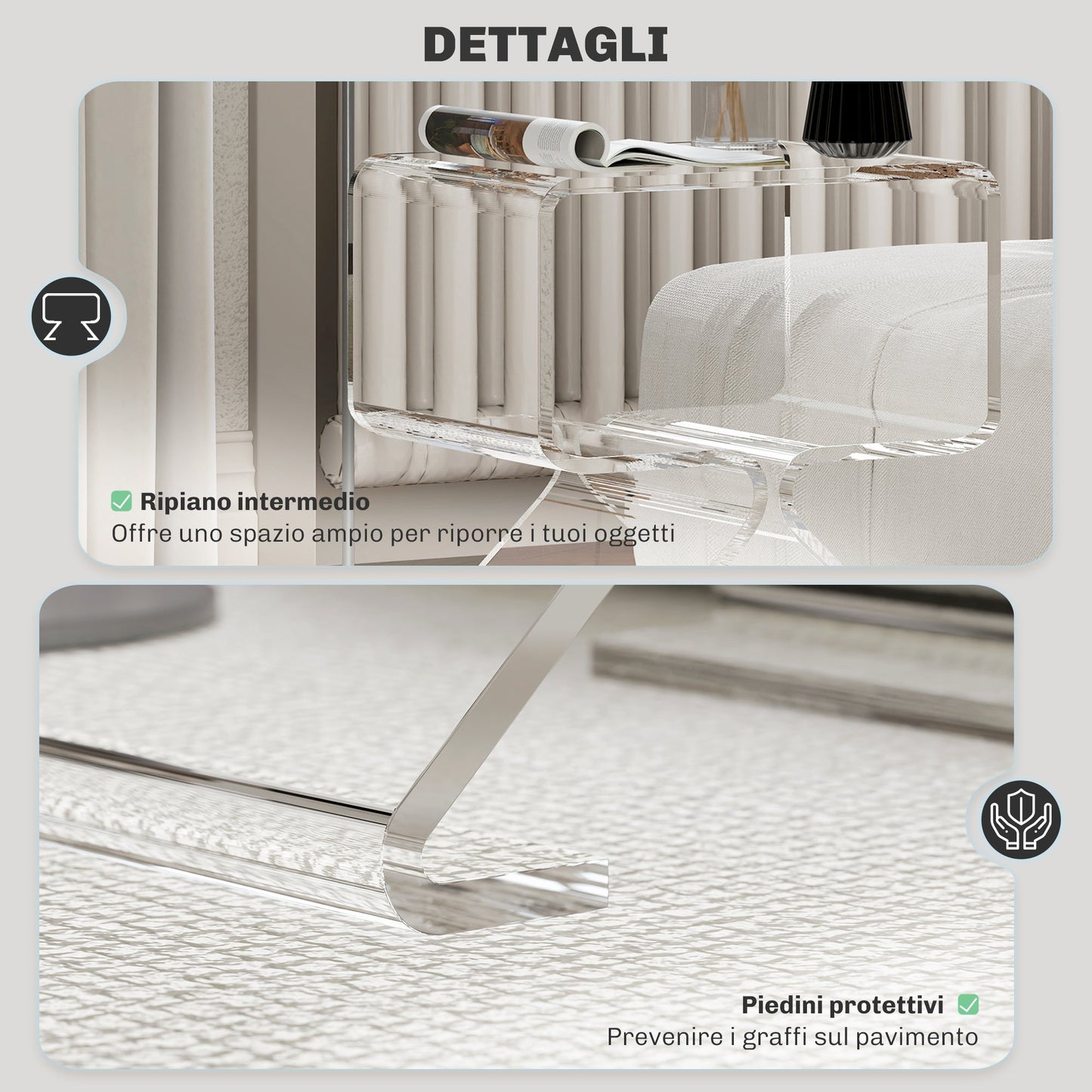 2-Tier Geometric Acrylic Coffee Table with Triangular Legs, 40x30x45cm, Transparent