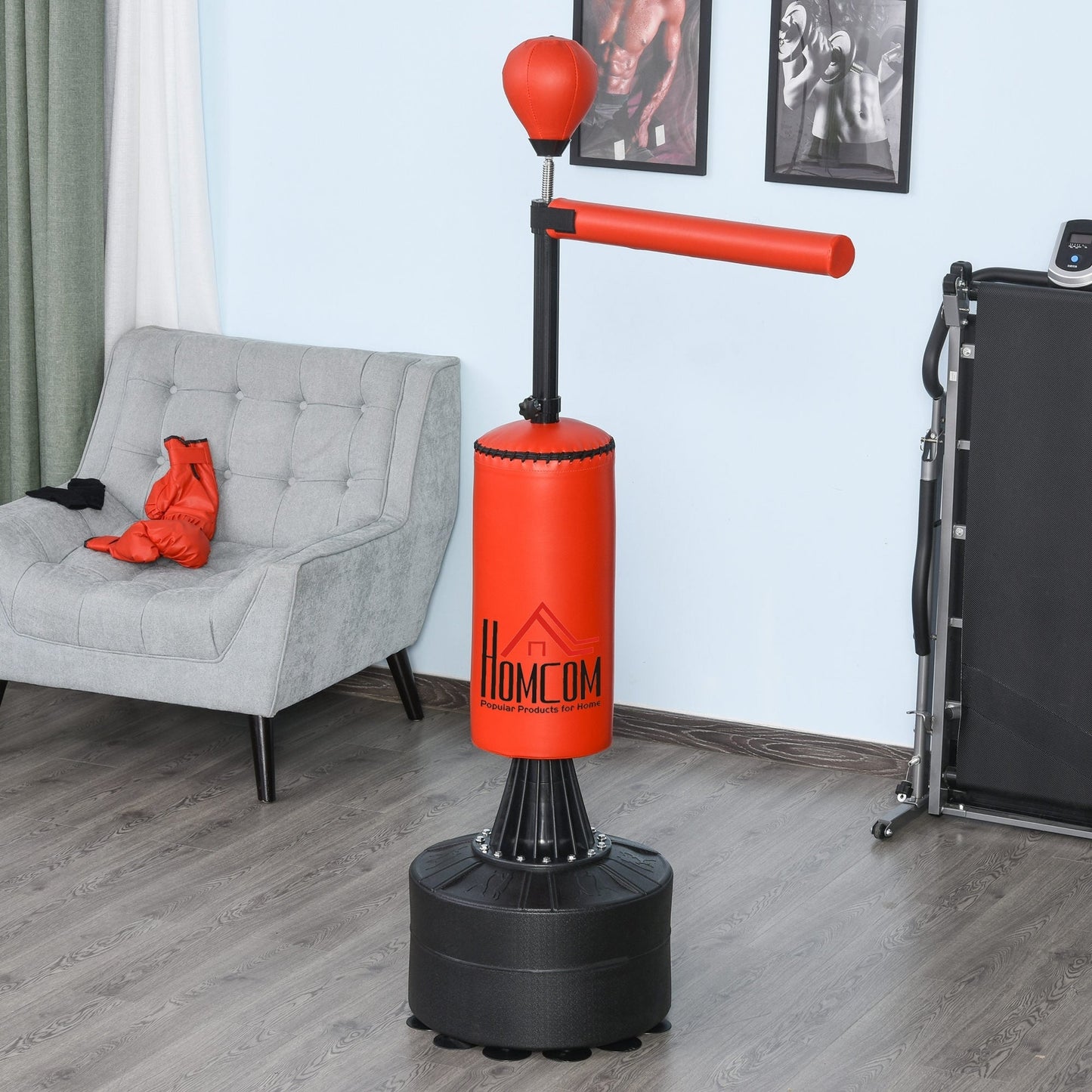 Height Adjustable Punching Bag with Punching Ball and Fillable Base, 88x48x155-205 cm, Red and Black