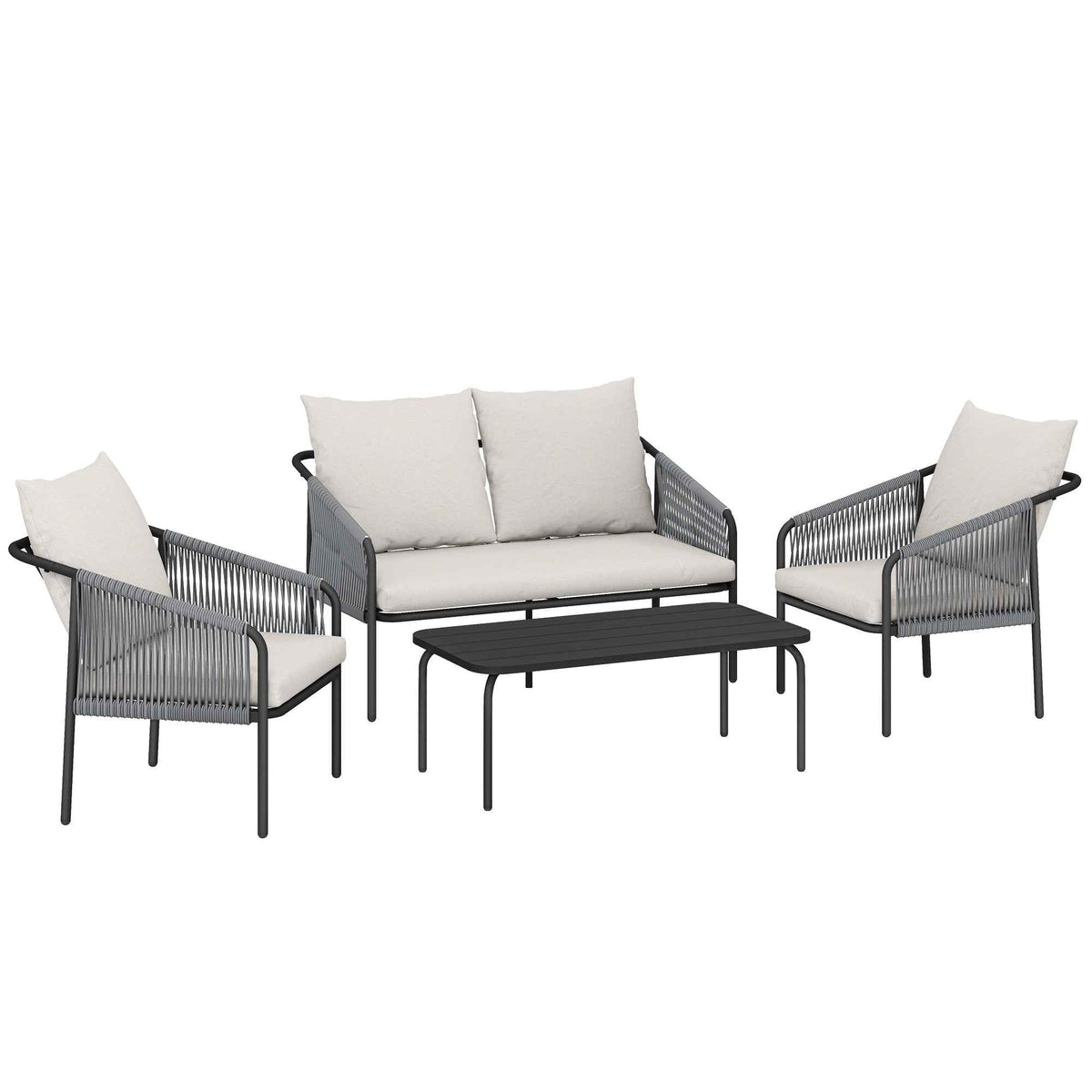 Outsunny 4-Piece Rattan Garden Set with Sofa, Armchairs, and Table, Khaki