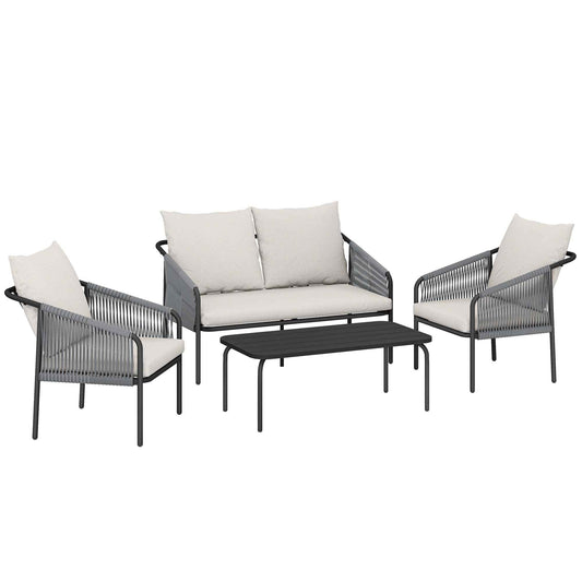 Outsunny 4-Piece Rattan Garden Set with Sofa, Armchairs, and Table, Khaki