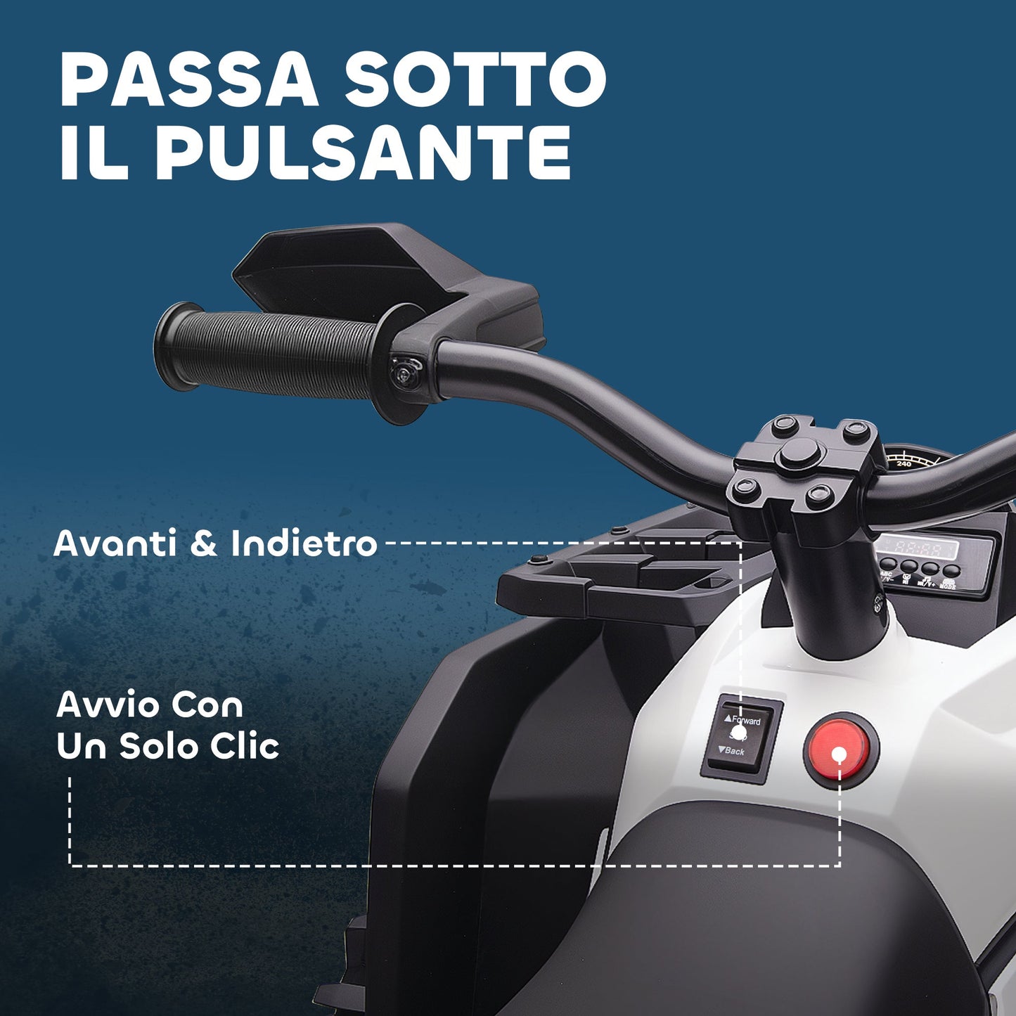 12V Electric Quad Bike for Children Ages 3-5 with Headlights and Pedal, USB Port for Music, White